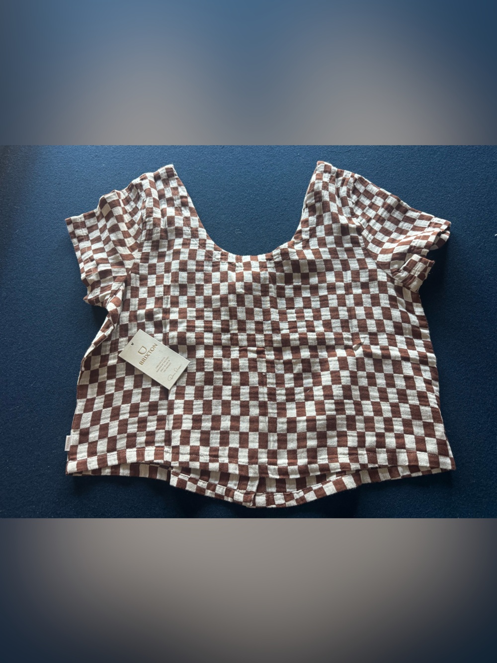 Brixton Brown and White Checkered Button Down Crop Top